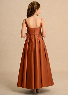 Azazie Mochi Girls Formal Flower Girl Dresses Burnt Orange Ball-Gown Pleated Matte Satin Dress image2