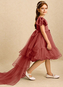 Azazie Cocoa vestidos de niña de las flores Vestido de Terracota de Tul de Princesa con Plisado image4
