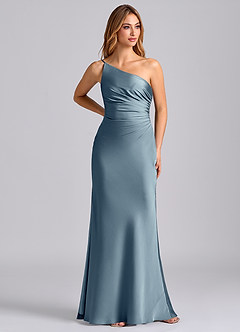 Azazie Marseli Final Sale Dusty Blue Mermaid One Shoulder Stretch Satin Dress image1