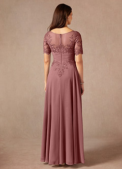 Azazie Raissa vestidos de madre de la novia Vestido de Rosa Del Desierto de Gasa de Corte En A con Encaje image2