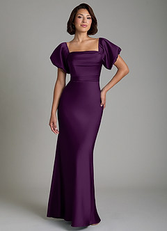 Azazie Lea Bridesmaid Dresses Grape Mermaid Off the Shoulder Stretch Satin Convertible Dress image1