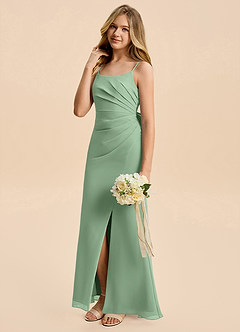 Azazie Amelia Junior Matcha Mermaid Pleated Chiffon Dress image4