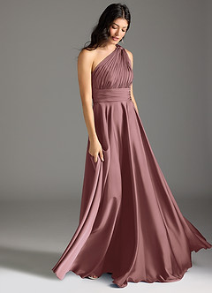 Azazie Charlize Bridesmaid Dresses Vintage Mauve A-Line One Shoulder Stretch Satin Dress image3