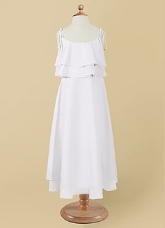 Azazie Temi Flower Girl Dresses White A-Line Spaghetti Strap Chiffon Dress image11