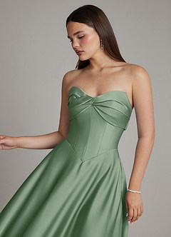 Azazie Meleena Bridesmaid Dresses Matcha A-Line Strapless Stretch Satin Dress image4