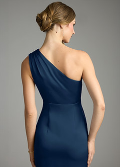 Azazie Emorie Final Sale Dark Navy Sheath One Shoulder Stretch Satin Dress image5