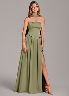 Azazie Cadence Bridesmaid Dresses Pistachio A-Line Corset Stretch Satin Convertible Dress image1