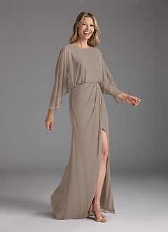 Azazie Ysabella Mother of the Bride Dresses Taupe Mermaid Pleated Mesh Dress image1