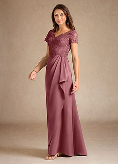 Azazie Santa Ana Mother of the Bride Dresses Desert Rose A-Line Lace Stretch Satin Dress image2