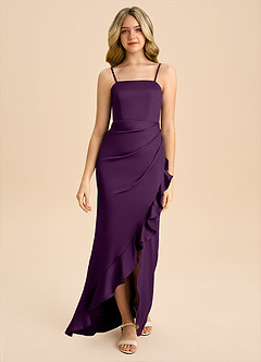 Azazie Buzzy Junior Grape Sheath Pleated Stretch Satin Dress image4