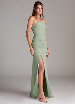 Azazie Eren Bridesmaid Dresses Dusty Sage Sheath One Shoulder Chiffon Dress image4