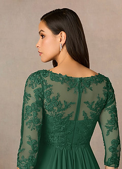 Azazie Hayek Kleider für die Brautmutter A-Linie V-Hals Spitze Chiffon Kleid Dunkelgrün image5
