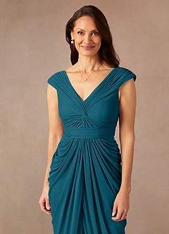 Azazie Lisolette Mother of the Bride Dresses Ink Blue Sheath Pleated Mesh Dress image6