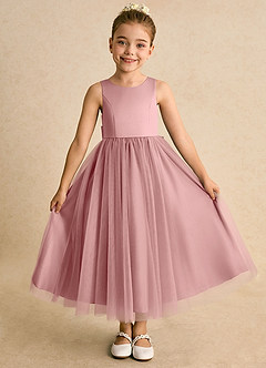 Azazie Solia Flower Girl Dresses Dusty Rose Ball-Gown Bow Tulle Dress image2