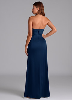 Azazie Claudelle Brautjungfernkleider Meerjungfrau-Linie Schulterfrei Stretch-Satin Kleid Dunkelmarine image7