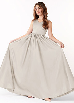 Azazie Hathaway Junior Vestido de Escarcha de Satin Mate de Corte En A con Lazo image1