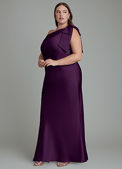 Azazie Yuanna Bridesmaid Dresses Grape Mermaid One Shoulder Stretch Satin Dress image13