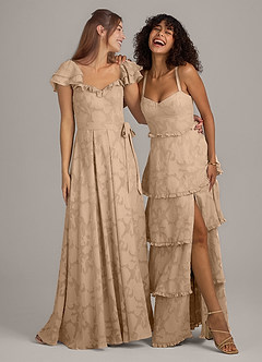 Azazie Aricella Brautjungfernkleider A-Linie Korsett Blumen-Burnout Kleid Champagner image2