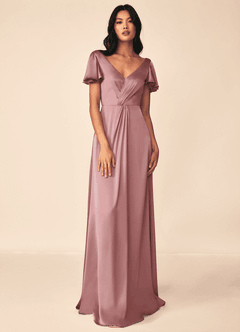 Azazie Soren Bridesmaid Dresses Dusty Rose A-Line Pleated Stretch Satin Dress image1