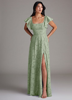 Azazie Bondi Bridesmaid Dresses Dusty Sage A-Line Side Slit Floral Burnout Dress image4