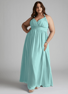 Azazie Ashia Bridesmaid Dresses Aqua A-Line Pleated Chiffon Dress image7