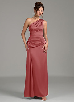 Azazie Zahira Robes de demoiselle d'honneur Robe Fourreau en Satin extensible Une épaule Antique Rose image4