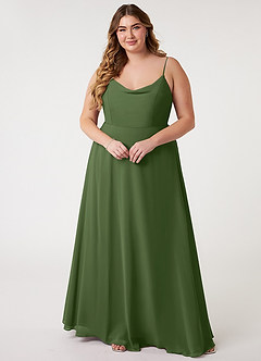 Azazie Daenerys Jurken voor bruidsmeisjes Jurk van Chiffon met A-Lijn Frock Olijf image8
