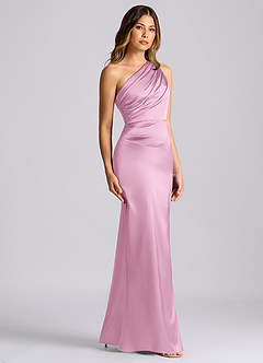 Azazie Akilah Bridesmaid Dresses Candy Pink Mermaid One Shoulder Stretch Satin Dress image6