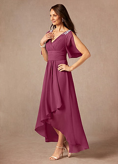 Azazie Pascual Mother of the Bride Dresses Mulberry A-Line Pleated Chiffon Dress image3