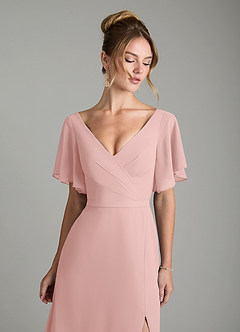 Azazie Ambrosia Bridesmaid Dresses Powder Pink A-Line Pleated Chiffon Dress image3