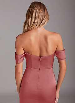 Azazie Saige 신부 들러리 드레스 인어 오프 더 숄더 스트레치 새틴 발목 길이 드레스 image7