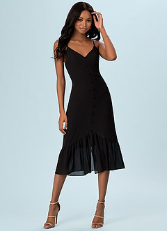 azazie-Iris Black Midi Dress