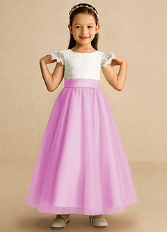 Azazie Pookie Flower Girl Dresses Candy Pink A-Line Lace Tulle Dress image3