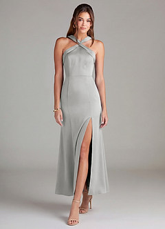 Azazie Rue Brautjungfernkleider Meerjungfrau-Linie Plissee Stretch-Satin Kleid Silber image3