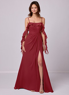 Barbie ♥ Azazie Bridesmaid Dresses Pomegranate A-Line Off the Shoulder Chiffon Convertible Dress image7