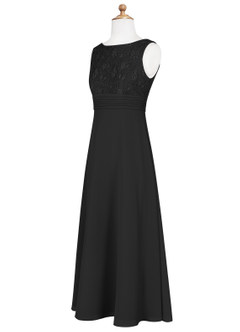 Azazie Snow Junior Vestido de Negro de Gasa de Corte En A con Encaje image9
