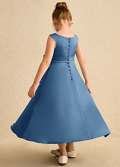 Azazie Eve Abiti da Ragazza di Fiori Abito A-Line in Raso Opaco Plissettato Crepuscolo image5