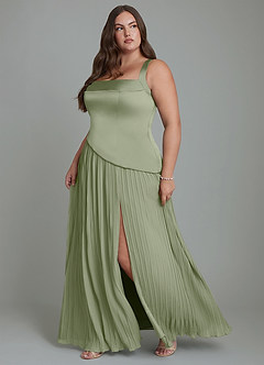 Azazie Stephanie Bridesmaid Dresses Pistachio A-Line Pleated Stretch Satin Dress image11