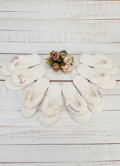 front Personalized Bride Bridesmaid Fluffy Slippers