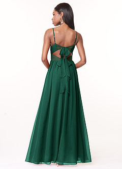 Azazie Zeya Bridesmaid Dresses Emerald A-Line V-Neck Pleated Chiffon Dress image3