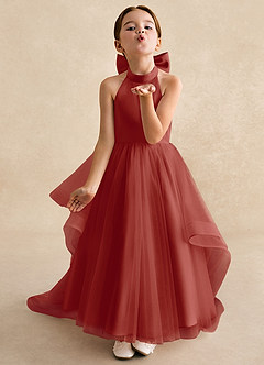 Azazie Bev Flower Girl Dresses Terracotta A-Line Convertible Tulle Dress image4
