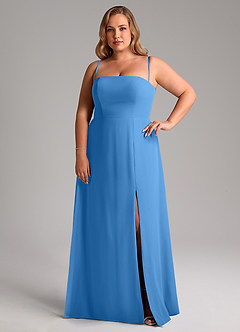 Azazie Wren Bridesmaid Dresses Blue Jay A-Line Side Slit Chiffon Convertible Dress image14