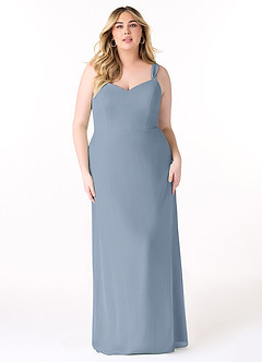 Azazie Denice Jurken voor bruidsmeisjes Jurk van Chiffon met Kolom Geplooid Stoffig Blauw image9