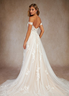 Azazie Wendie Wedding Dresses Diamond White Champagne A-Line Sequins Tulle Dress image4