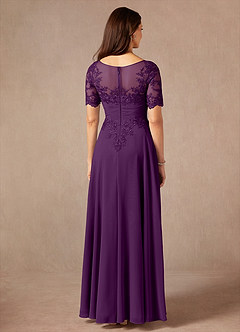 Azazie Raissa Final Sale Grape A-Line Lace Chiffon Dress image2