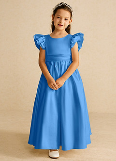 Azazie Piglette Flower Girl Dresses Blue Jay A-Line Bow Matte Satin Dress image4