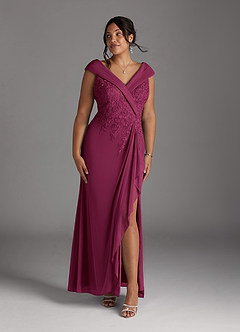 Azazie Calathea Mother of the Bride Dresses Mulberry A-Line Lace Dress image6