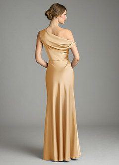 Azazie Emerson Bridesmaid Dresses Gold Mermaid Off the Shoulder Stretch Satin Dress image3