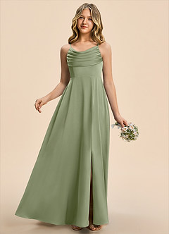 Azazie Gia Junior Pistachio A-Line Pleated Stretch Satin Dress image5