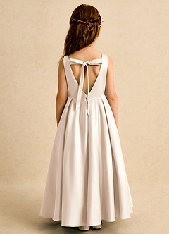 Azazie Pepper Flower Girl Dresses White Alabaster A-Line Pleated Matte Satin Dress image7